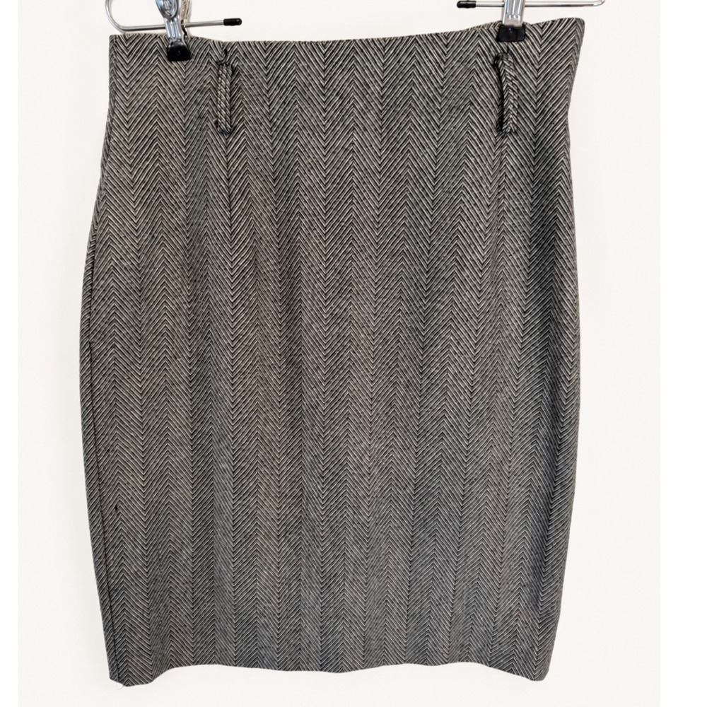Cathy Hardwick Vintage 100% Wool Pencil Skirt Herringbone Black White SIZE 8
